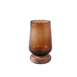 Foto van Ptmd jessey brown glass vase on wooden foot s