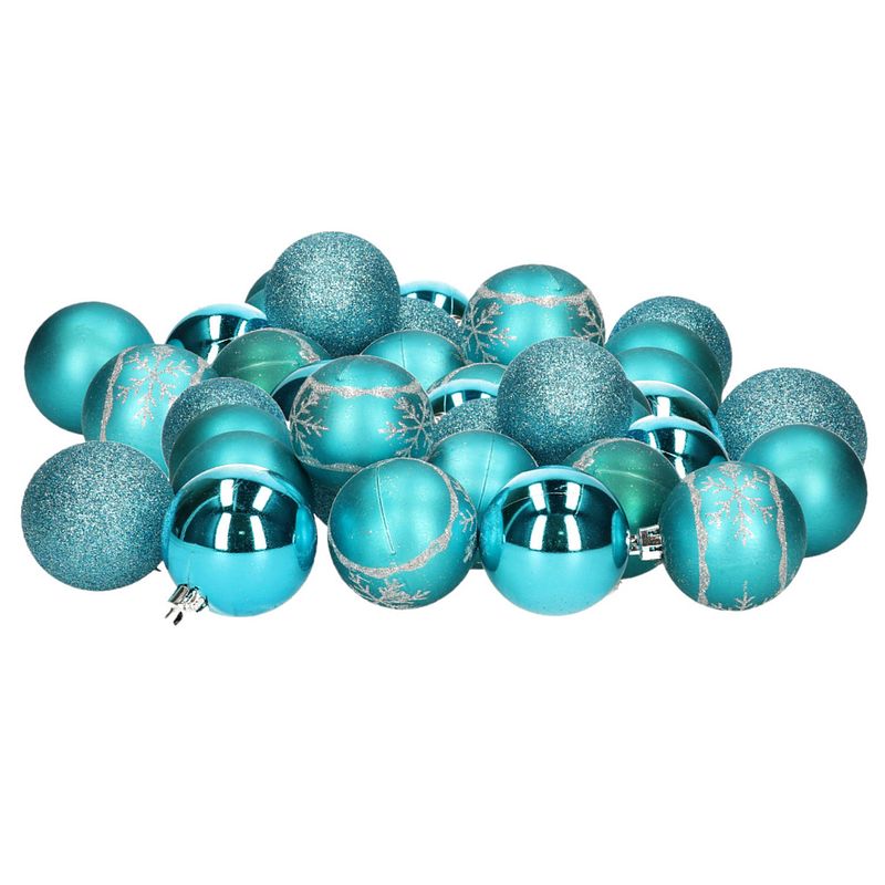 Foto van Kunststof kerstballen 40x stuks turquoise blauw mix 6 cm - kerstbal