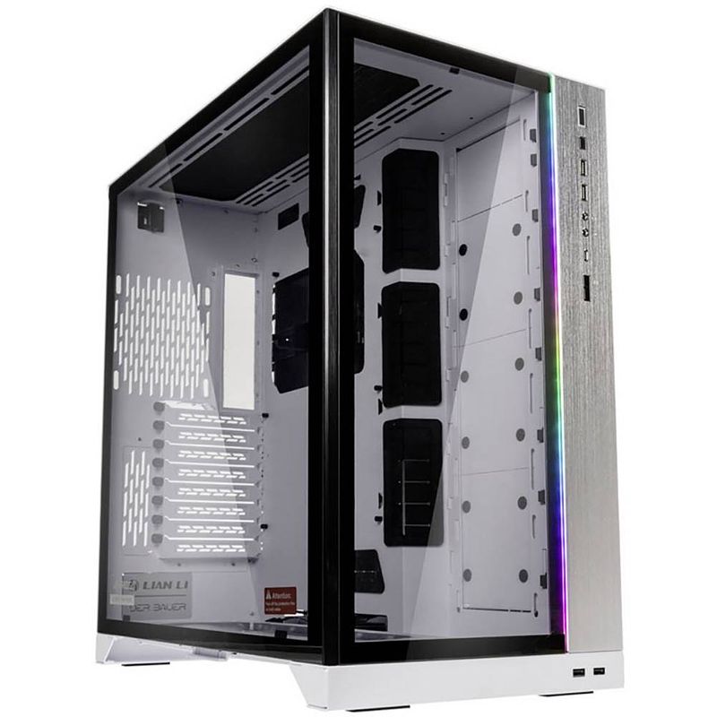 Foto van Lian li lian li o11dynamic xl (rog certified) midi-tower - weiß midi-tower pc-behuizing, gaming-behuizing wit, zwart geïntegreerde verlichting, zijvenster,