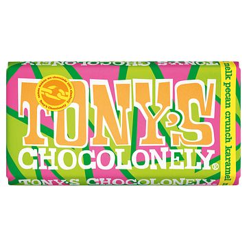 Foto van Tony'ss chocolonely melkchocolade reep 32% crunch pecan karamel 180g bij jumbo