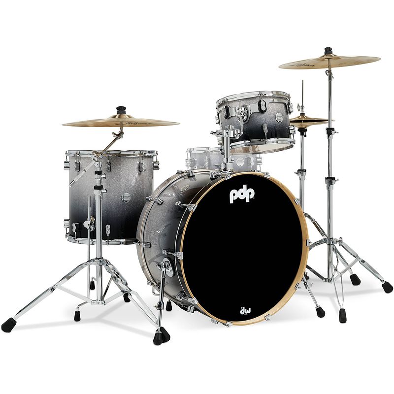 Foto van Pdp drums pdcm24rksb concept maple silver/black fade lacquer 3d. rock shellset