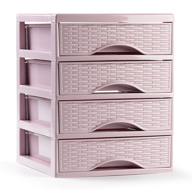 Foto van Plasticforte ladeblokje/bureau organizer met 4x lades - roze - l18 x b21 x h23 cm - ladeblok