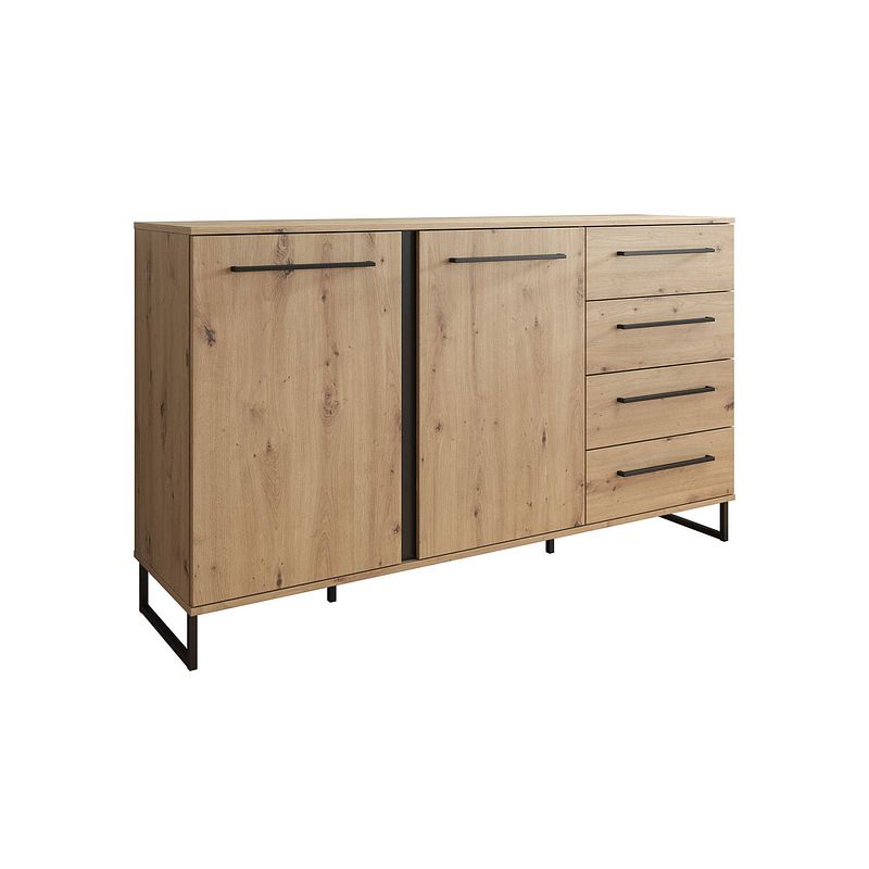 Foto van Meubella dressoir saturn - eiken - zwart - 159 cm