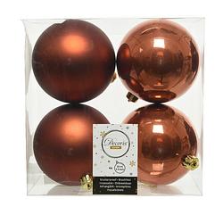 Foto van 4x stuks kunststof kerstballen terra bruin 10 cm glans/mat - kerstbal