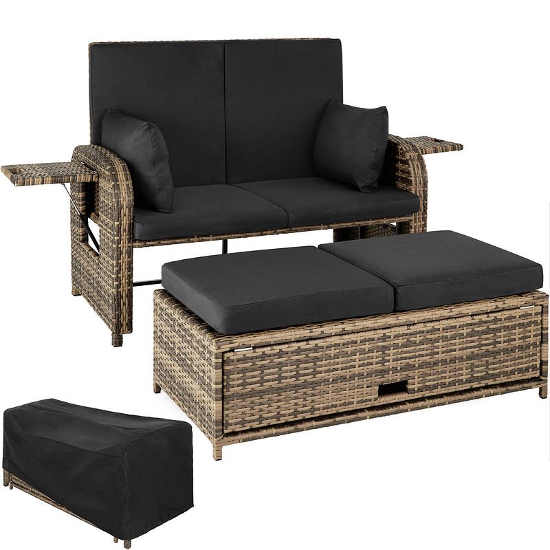 Foto van Tectake - wicker loungebank kreta - natuurkleur - 403709