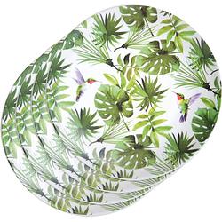 Foto van 4x melamine borden tropische print/wit 25 cm - bordjes
