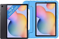 Foto van Samsung galaxy tab s6 lite (2022) 128gb wifi grijs + just in case kids cover blauw