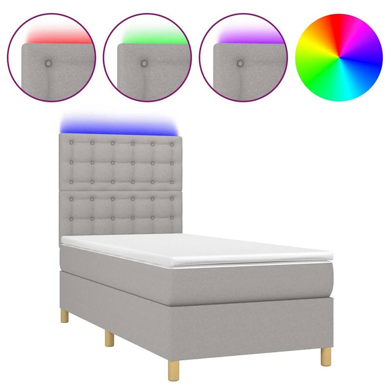 Foto van The living store bed - led - lichtgrijs - 193x90x118/128 cm - pocketvering