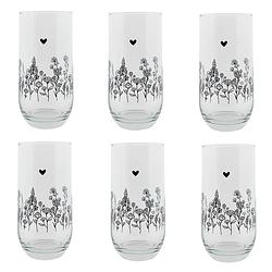 Foto van Haes deco - set van 6 waterglazen - ø 6x14 cm / 280 ml - glas - flora and fauna