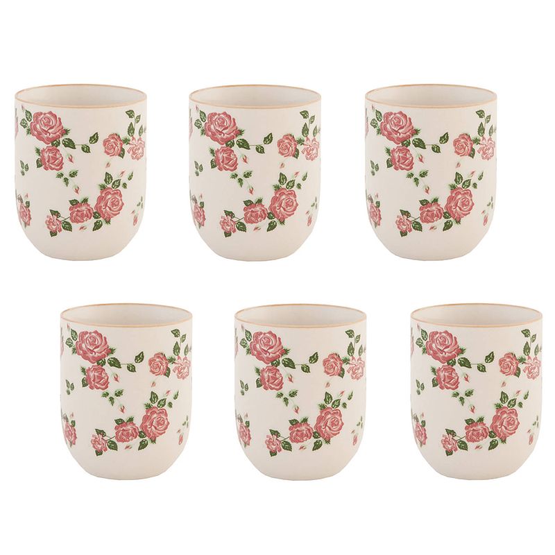 Foto van Haes deco - mokken set van 6 - ø 6x8 cm / 100 ml - met bloemen - mok