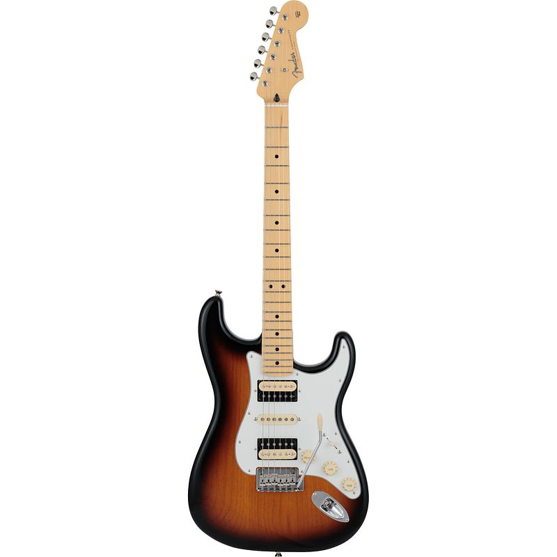 Foto van Fender made in japan hybrid ii stratocaster hsh mn 3-color sunburst elektrische gitaar met gigbag