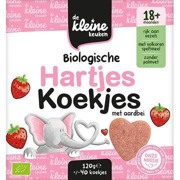 Foto van De kleine keuken biologische hartjes koekjes met aardbei 18+ maanden 120g bij jumbo