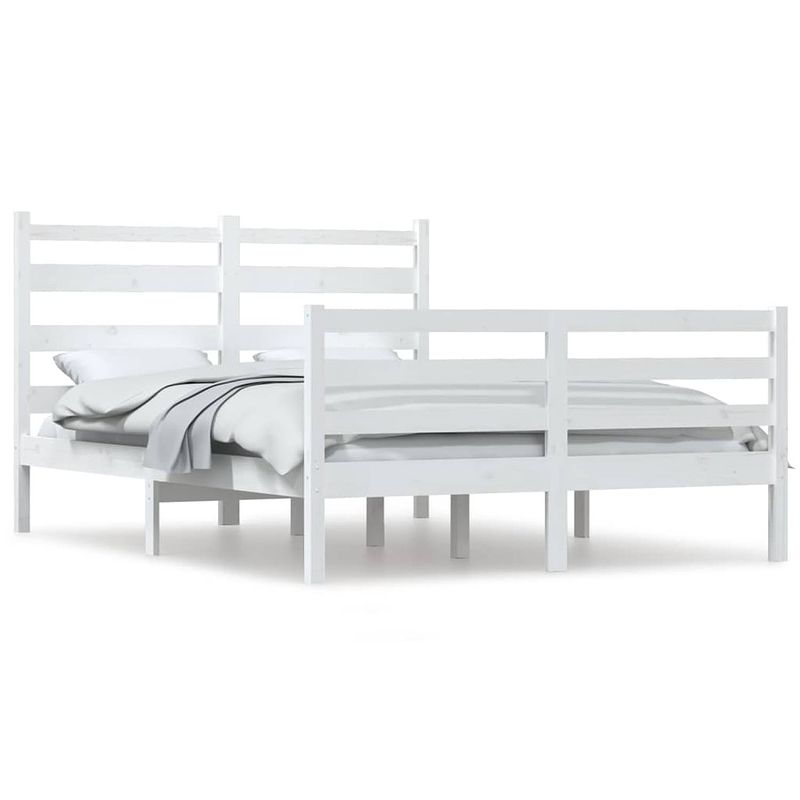 Foto van The living store klassiek houten bedframe - 205.5 x 146 x 100 cm - massief grenenhout - wit