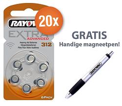 Foto van Voordeelpak rayovac gehoorapparaat batterijen - type 312 (bruin) - 20 x 6 stuks + gratis magnetische batterijpen