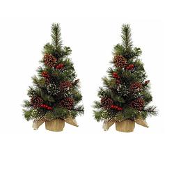 Foto van 2x stuks kunstboom/kunst kerstboom met kerstversiering 45 cm - kunstkerstboom