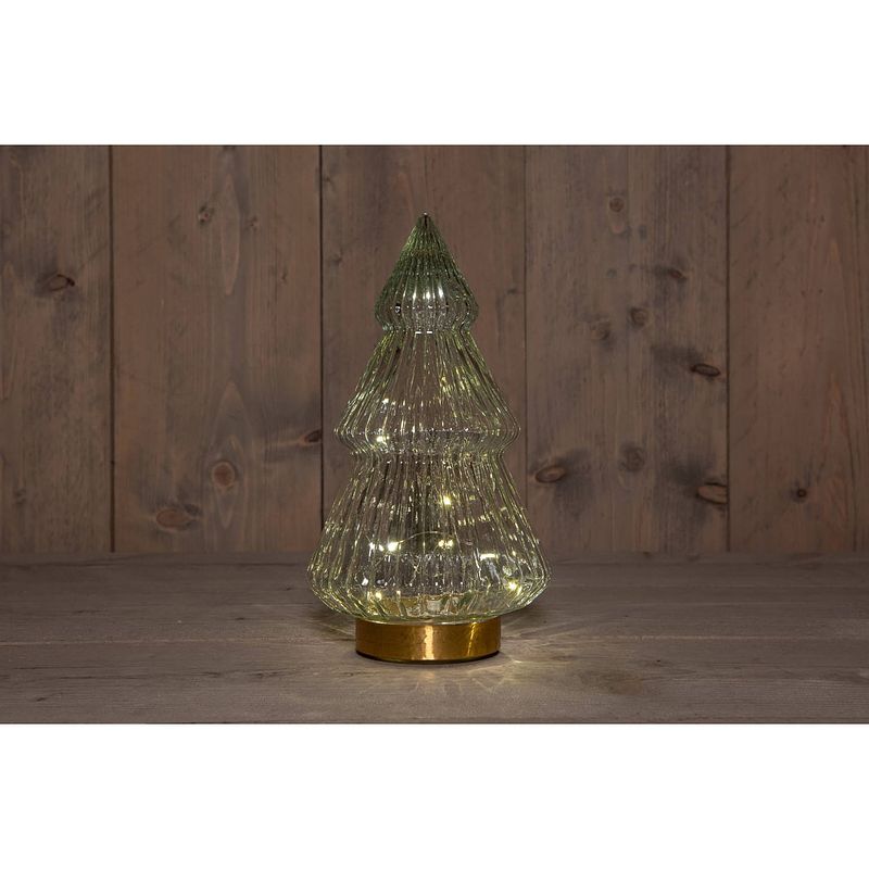 Foto van Anna'ss collection - b.o.t. tree glass 15x28,5 cm clear with golden base 10led