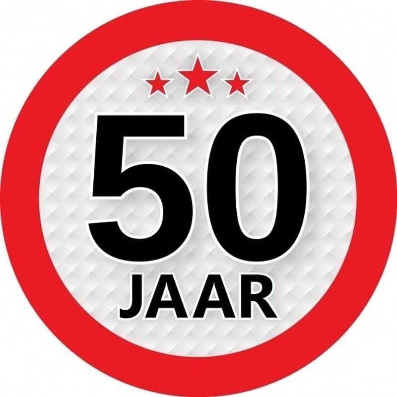 Foto van 10x 50 jaar leeftijd stickers rond 9 cm verjaardag versiering - feeststickers