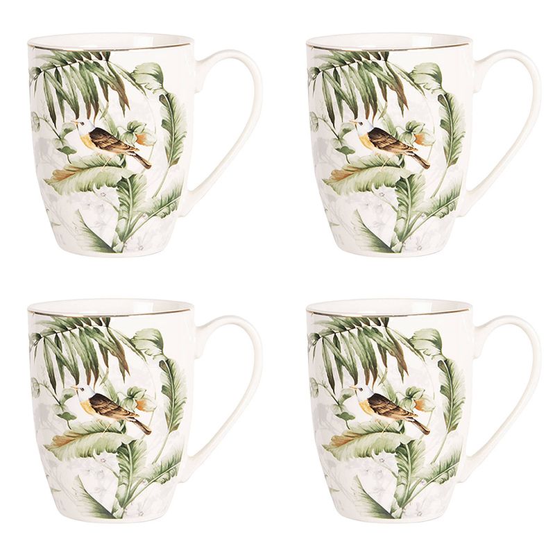 Foto van Haes deco - mokken set van 4 - 12x8x10 cm / 360 ml - met tropische vogel - tropical bird