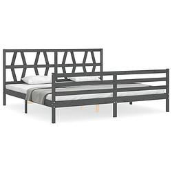 Foto van The living store bed massief grenenhout - grijs - 205.5 x 205.5 x 100 cm - multiplex lattenbodem