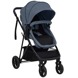 Foto van Vidaxl kinderwagen 2-in-1 staal marineblauw en zwart