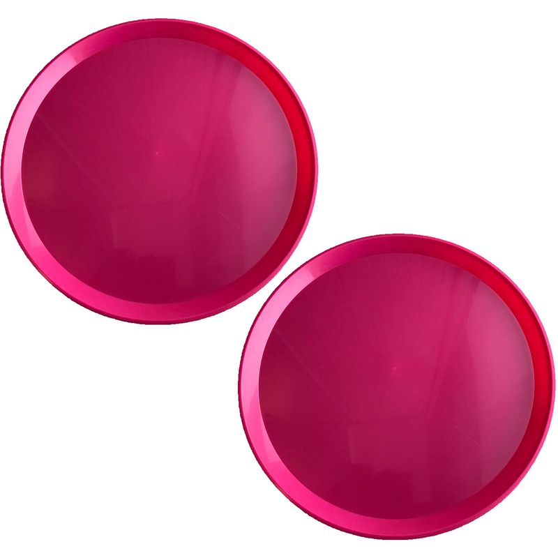 Foto van 2x stuks roze rond dienbladen/serveerbladen van kunststof 34 cm - dienbladen