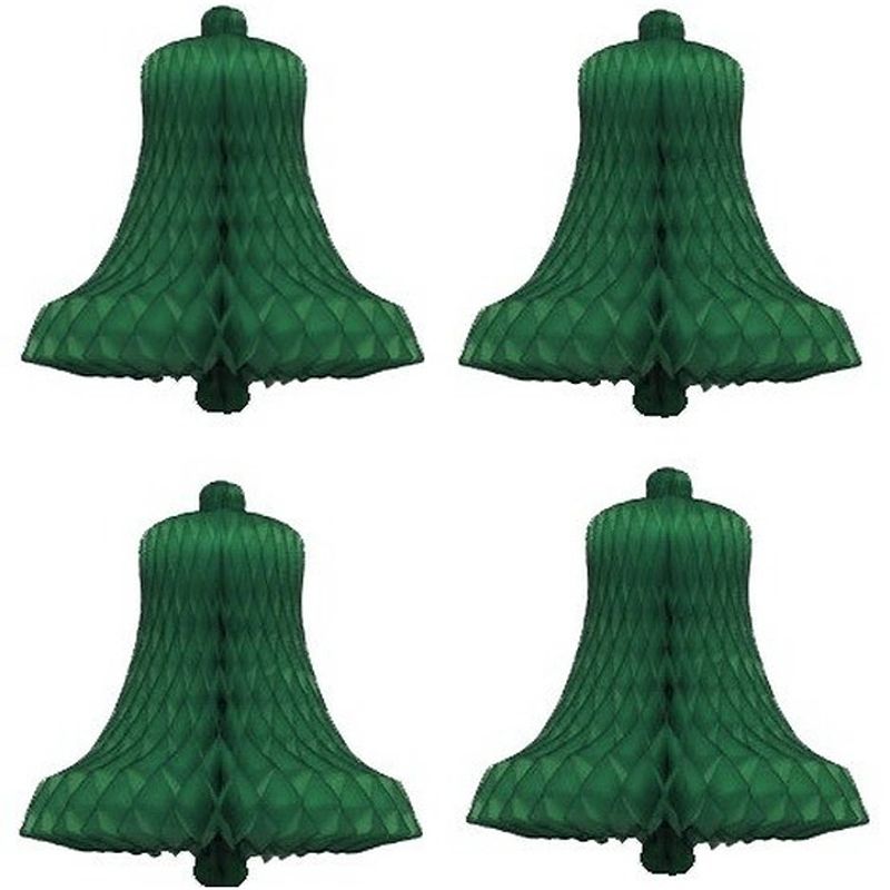 Foto van 4x decoratie kerst versiering kerstklokjes groen 16 cm - hangdecoratie