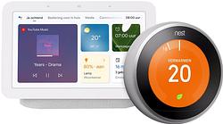 Foto van Nest learning thermostat v3 premium zilver + google nest hub 2 chalk