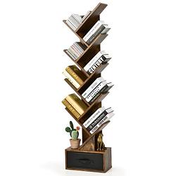 Foto van Zenzee boekenkast - boekenplank - 8 schappen - met lade - industrieel - 38 x 22 x 150 cm