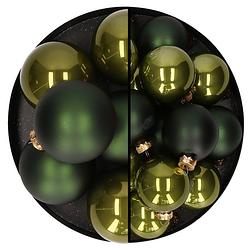Foto van Othmar decorations kerstballen - 36x st - donker olijf groen - glas - 6 en 8 cm - kerstbal