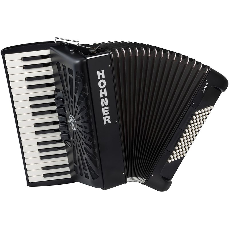 Foto van Hohner bravo iii 72 zwart, silent key accordeon