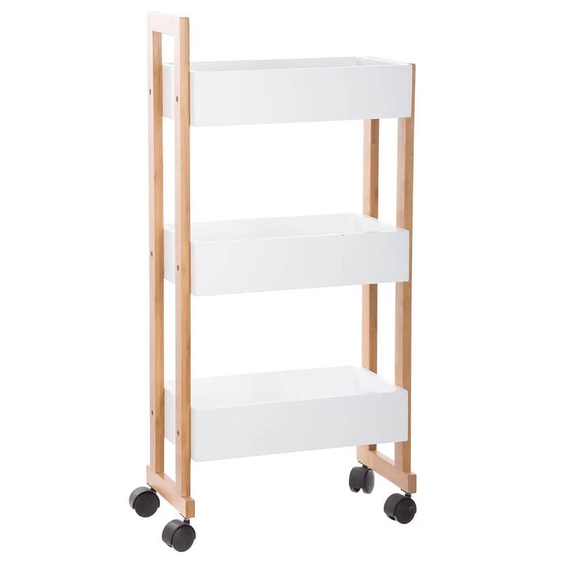 Foto van 5five doucherekje/badkamerrekje/trolley - bamboe/mdf - wit - 3 lagen - 41 x 20 x 80 cm - badkamerkastjes