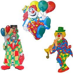 Foto van Carnaval versiering clowns - 3x grote wand decoraties 60 cm - feestpakketten