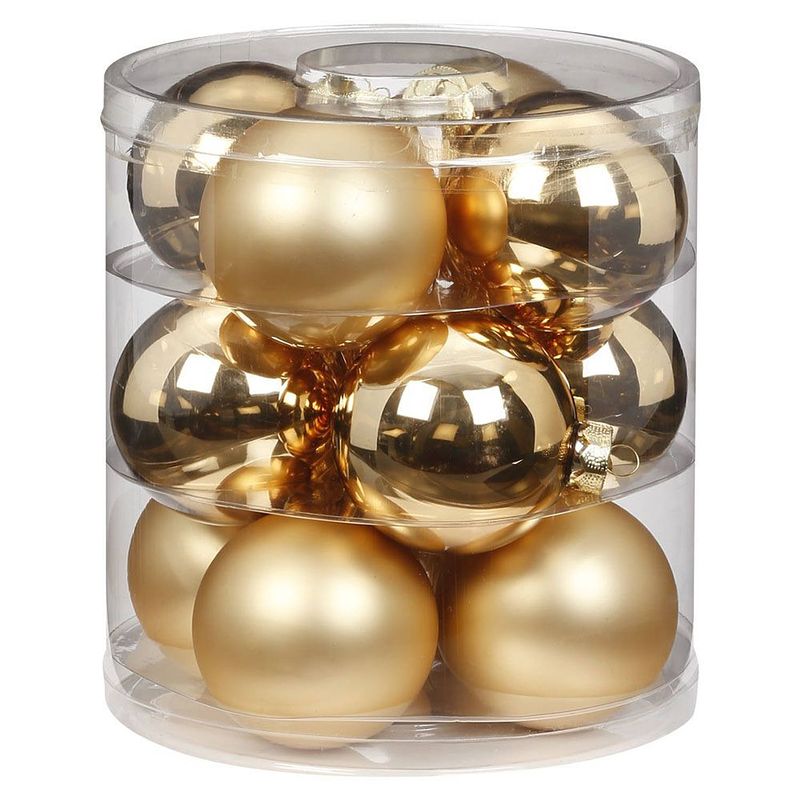 Foto van 12x stuks glazen kerstballen goud 8 cm glans en mat - kerstbal