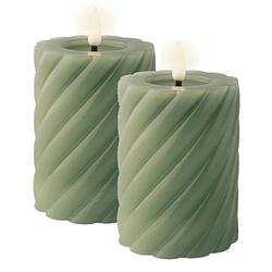 Foto van Lumineo led kaarsen/stompkaarsen - 2x - groen - d7,5 x h12,3 cm - led kaarsen