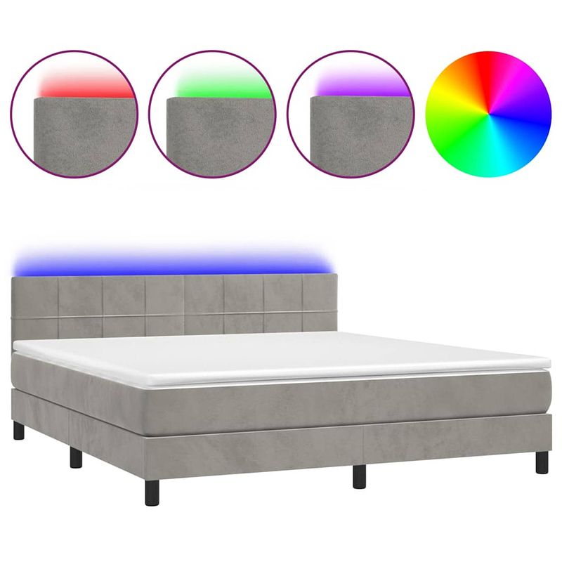 Foto van The living store boxspring bed - fluweel - led - pocketvering - topmatras - lichtgrijs - 203 x 180 x 78/88 cm