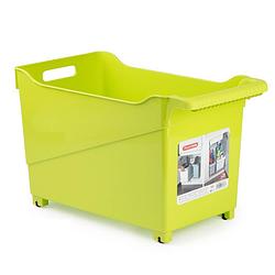 Foto van Kunststof trolley lime groen op wieltjes l45 x b24 x h27 cm - opberg trolley