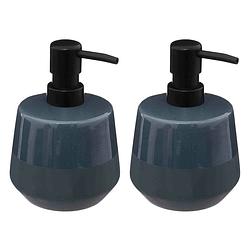 Foto van 2x stuks zeeppompjes/zeepdispensers van keramiek - blauw - 440 ml - zeeppompjes