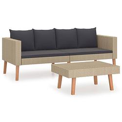 Foto van Vidaxl 2-delige loungeset met kussens poly rattan beige