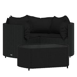 Foto van Vidaxl 4-delige loungeset met kussens poly rattan zwart