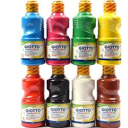 Foto van Tempera verf 250 ml - 8 stuks - blauw - geel - groen - rood - wit - zwart - roze bruin set van 8x acrylverf temperaverf