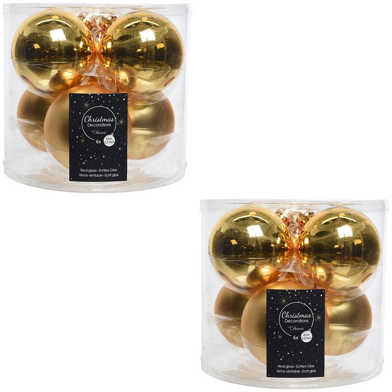 Foto van Kerstboomversiering gouden kerstballen van glas 8 cm 12x stuks - kerstbal