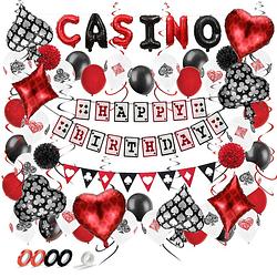 Foto van Fissaly® 66 stuks las vegas casino decoratie set - poker verjaardag feest versiering - feestdecoratie