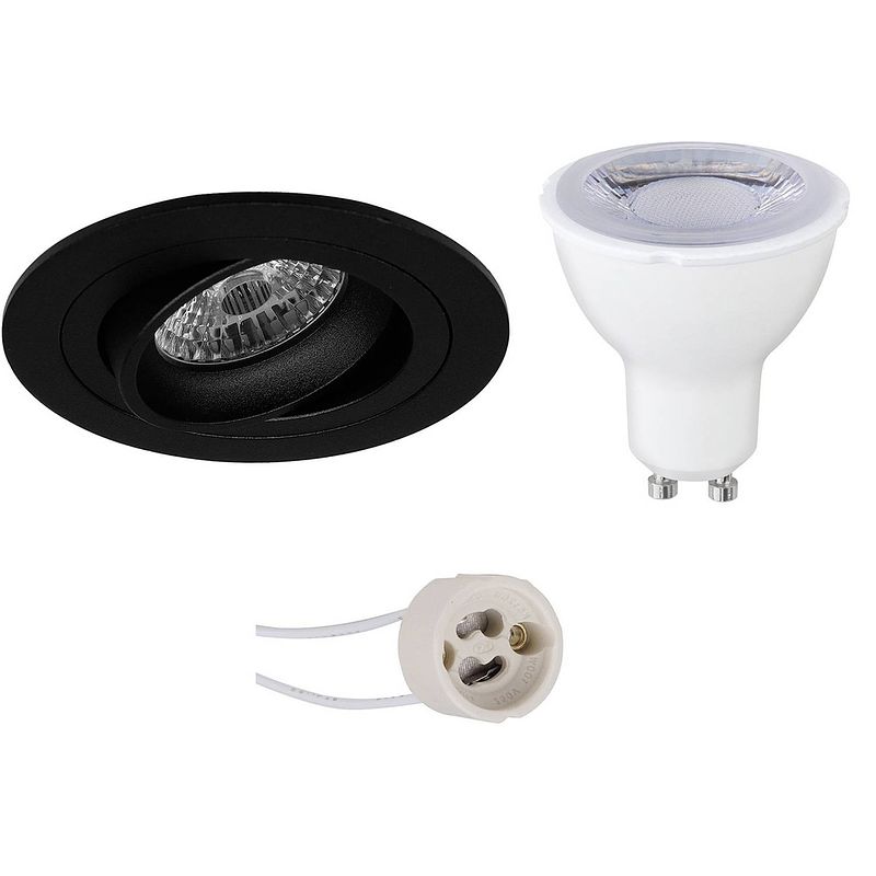 Foto van Led spot set - pragmi alpin pro - gu10 fitting - dimbaar - inbouw rond - mat zwart - 6w - helder/koud wit 6400k -