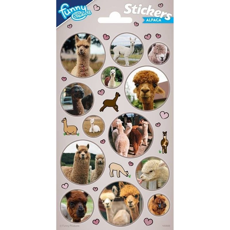 Foto van Funny products stickers alpaca 20 x 10 cm papier beige 13 stuks