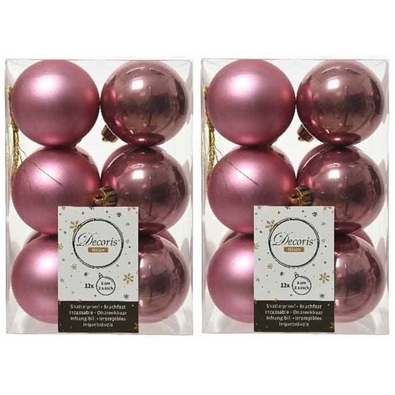 Foto van 96x kunststof kerstballen glanzend/mat oud roze 6 cm kerstboom versiering/decoratie - kerstbal