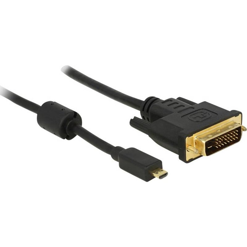 Foto van Delock hdmi / dvi adapterkabel hdmi-micro-d stekker, dvi-d 24+1-polige stekker 2.00 m zwart 83586 met ferrietkern, schroefbaar, vergulde steekcontacten