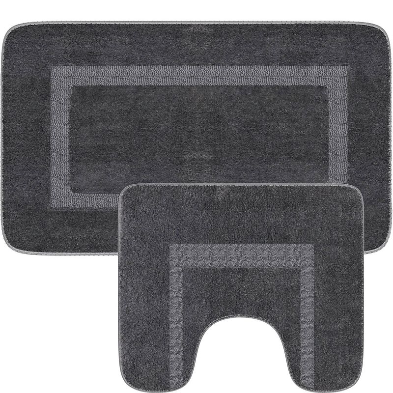 Foto van Loti living badmat set met toiletmat antislip - douchemat - badmat set wc mat - grijs - 50x80 cm + 50x40 cm