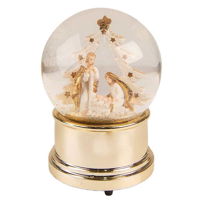 Foto van Clayre & eef sneeuwbol kerstgroep ø 10*14 cm goudkleurig kunststof glas snowglobe kerstdecoratie kerstversiering