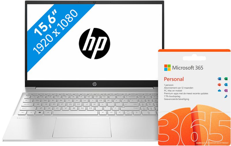 Foto van Hp pavilion 15-eg2951nd + microsoft office 365 personal nl abonnement 1 jaar