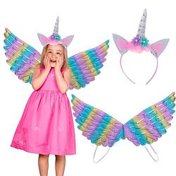 Foto van Kinder verkleedset / carnaval outfit unicorn met regenboog vleugels